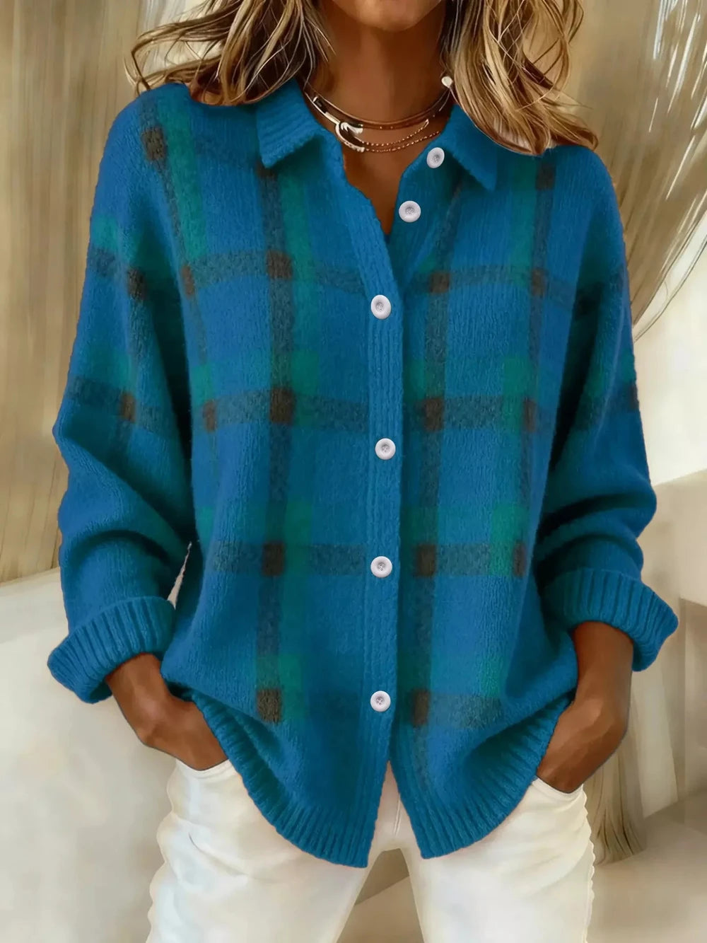 Plaid Button-Up Cardigan